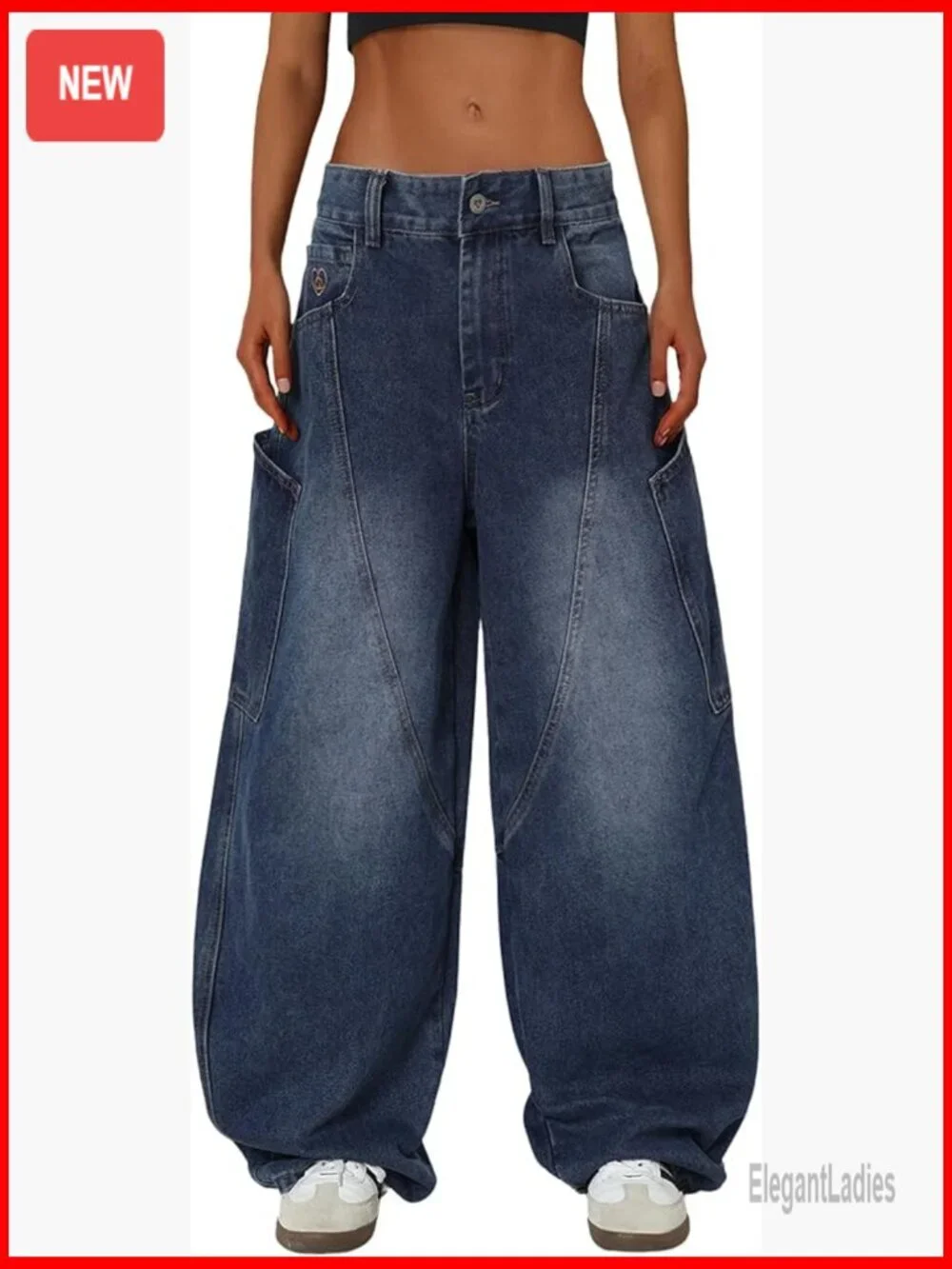 Men's Wide Leg Barrel Jeans with Big Pockets, Loose Fit Denim Pants